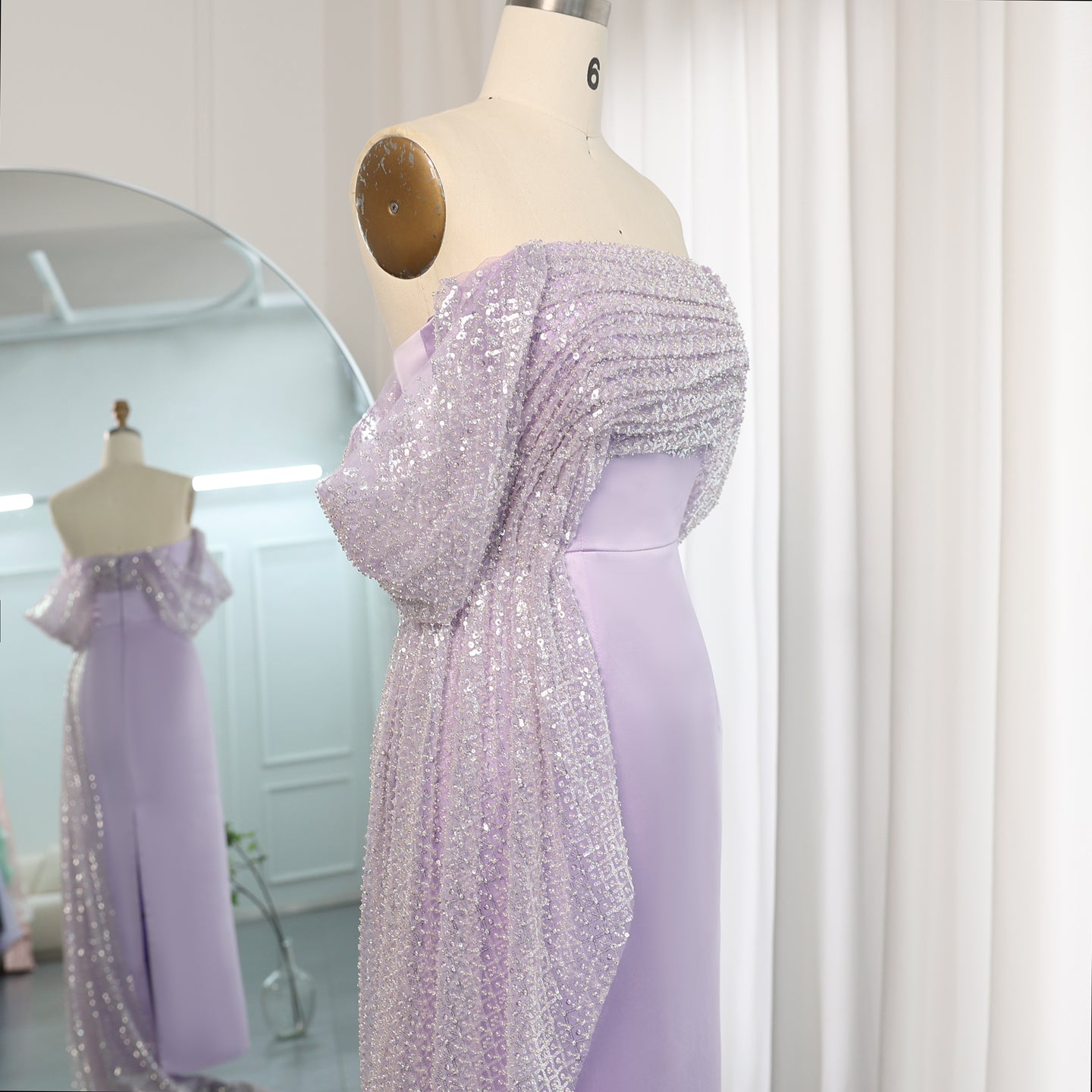 Elegant Off Shoulder Lilac Evening Dress with Overskirt Beaded Women Wedding Guest Party Gowns
