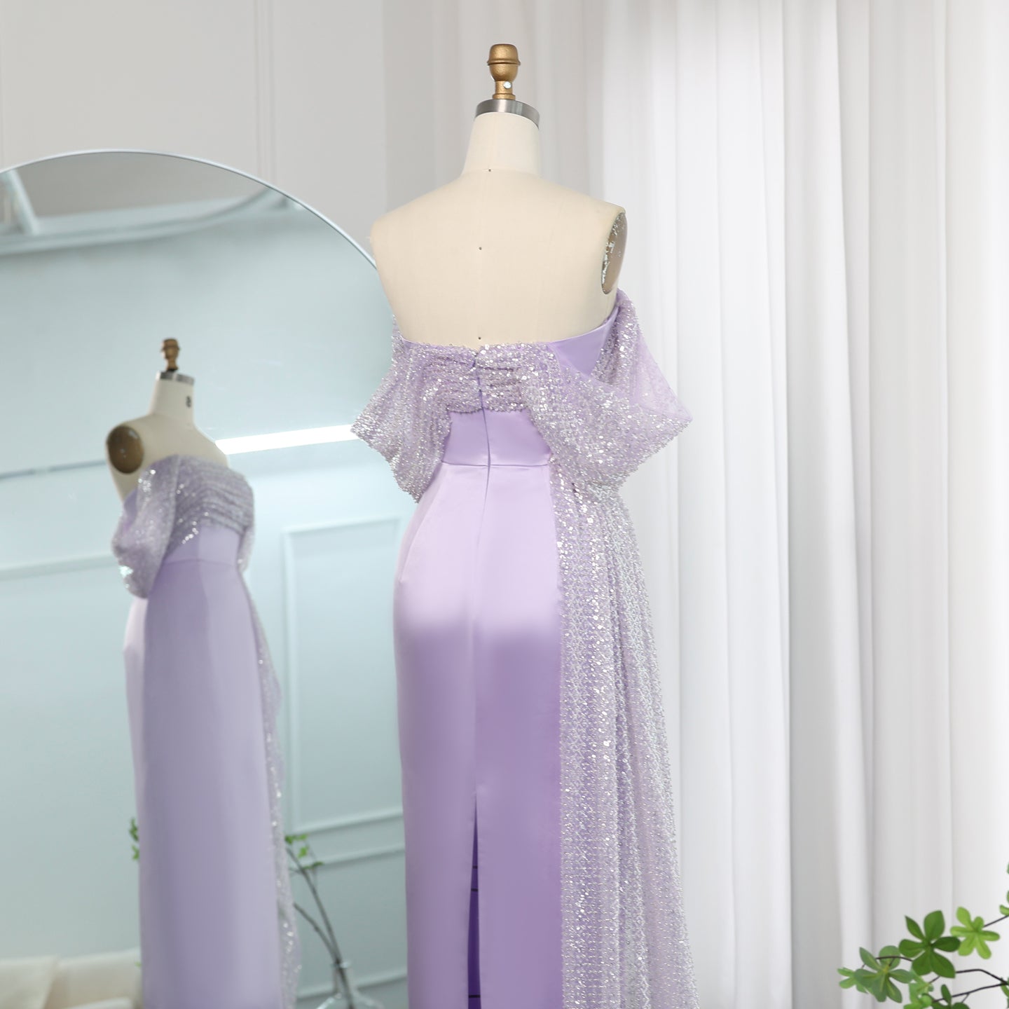 Elegant Off Shoulder Lilac Evening Dress with Overskirt Beaded Women Wedding Guest Party Gowns