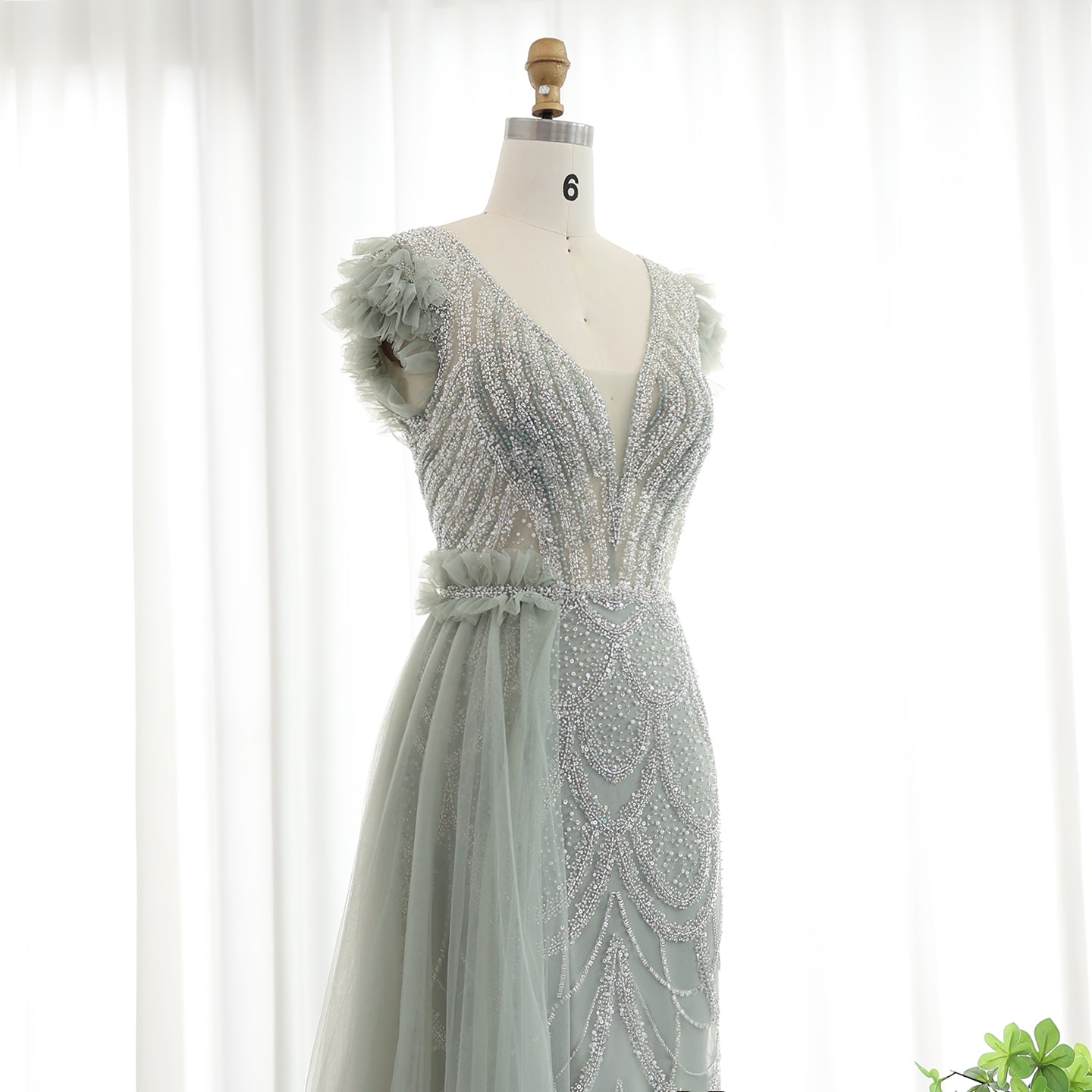 Luxury Beaded Lilac Mermaid Evening Dresses with Overskirt Elegant V-Neck Long Women Wedding Party Gowns