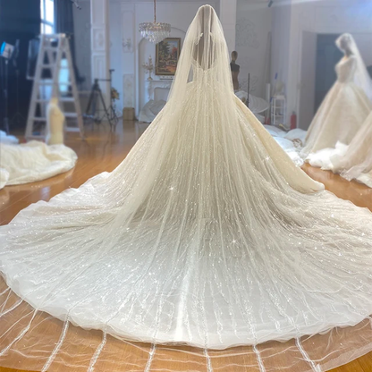 Plain Latest Design Bridal Dresses Luxury Sparkling Fringe Turtleneck Lace Wedding Dresses