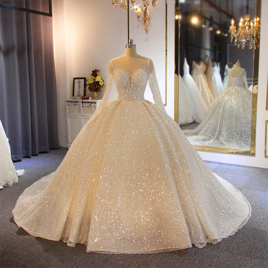 Luxury Lace long sleeves Bridal Wedding Ball Gown Dress