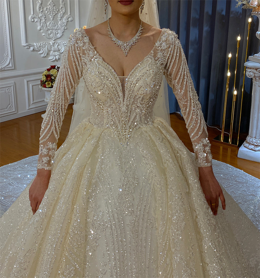 Luxury Bridal high quality Gowns Long Tail lace Dream Wedding Dress