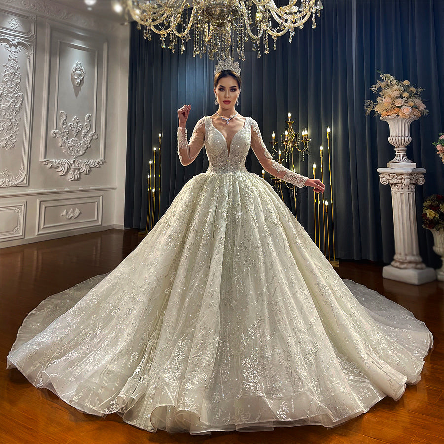 Luxurious Bridal high quality Gowns Long Tail lace Dream Wedding Dress