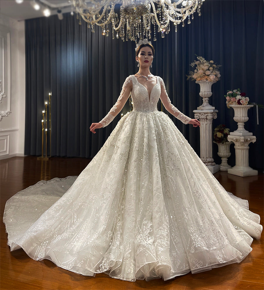 Luxurious Bridal high quality Gowns Long Tail lace Dream Wedding Dress