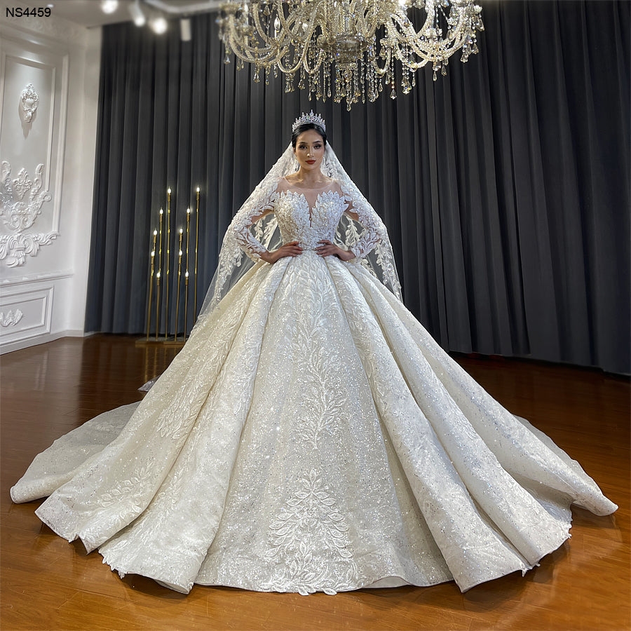 Luxury Prom Dress Wedding Dress Sequined Tulle Lace Crystal Beaded Applique Wedding Dress
