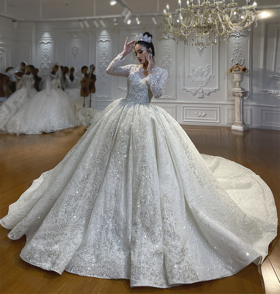 Luxurious Bridal Gowns Long Tail lace Dream Wedding Dress