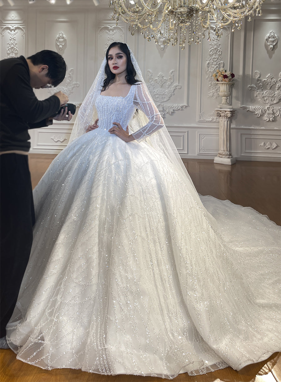 Luxurious Bridal high quality Gowns Long Tail lace Dreamy Wedding Dress