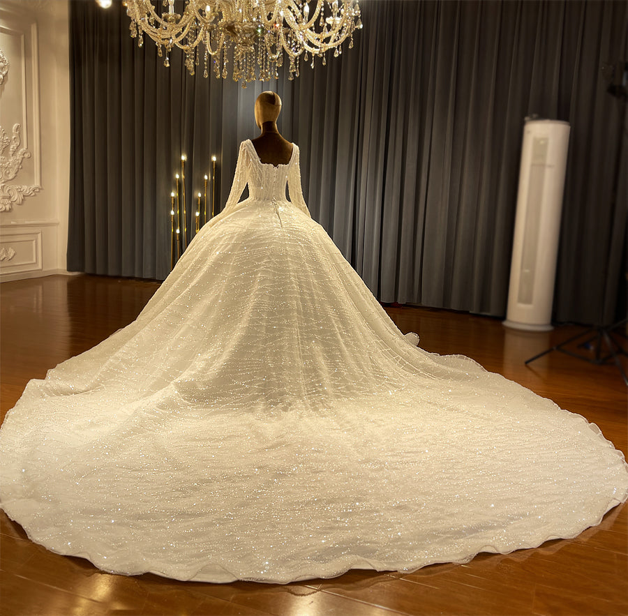 Luxurious Bridal high quality Gowns Long Tail lace Dreamy Wedding Dress