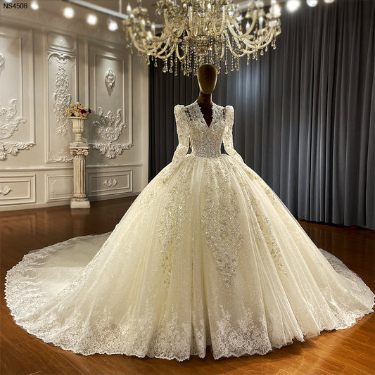 Luxury Bridal high quality Long Tail long sleeve lace Dream Wedding Dress
