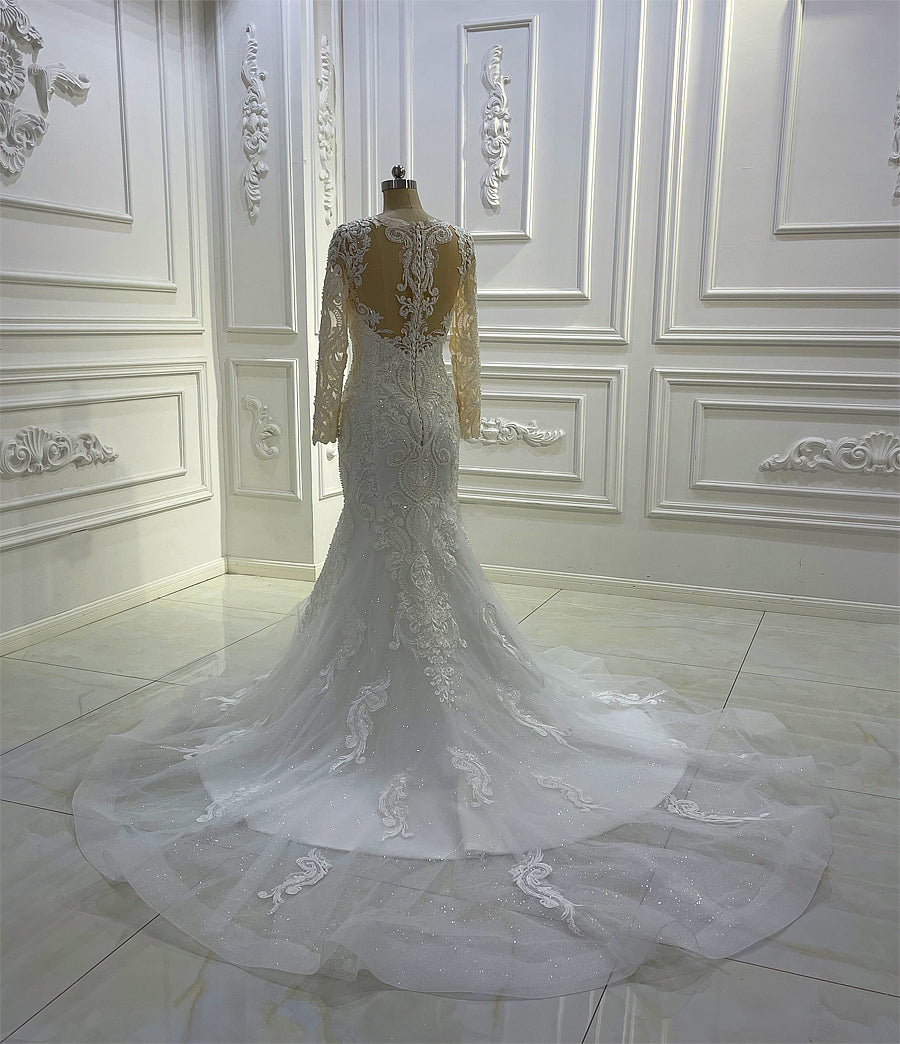 Luxury Bridal high quality Long Tail long sleeve lace Dream Wedding Dress