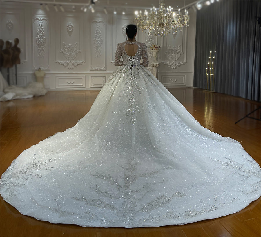 Luxury Bridal high quality Long Tail long sleeve lace Dream Wedding Dress