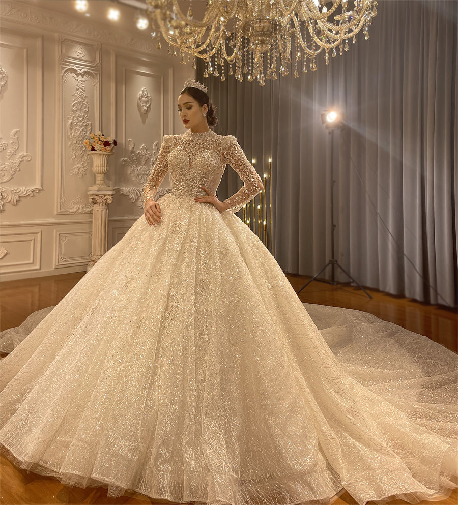 Luxury Bridal high quality Long Tail long sleeve lace Dream Wedding Dress