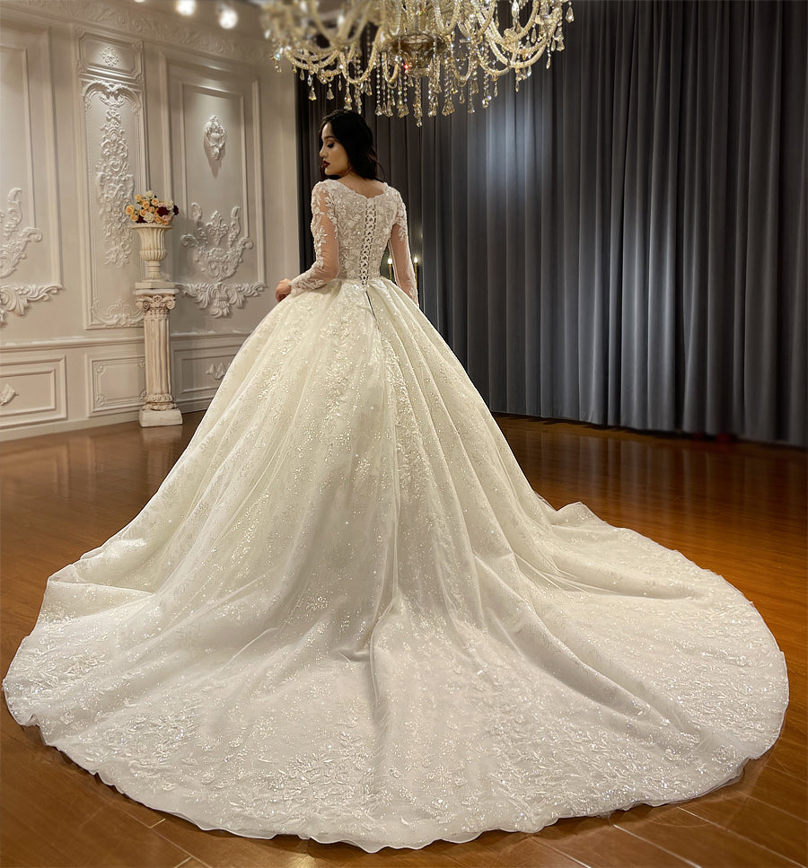 Luxury Bridal high quality Long sleeves Long Tail lace Dream Wedding Dress