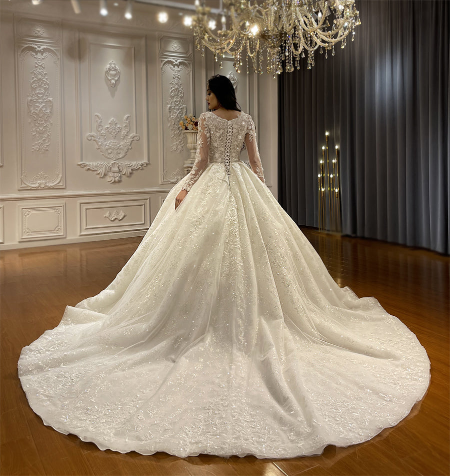 Luxury Bridal high quality Long sleeves Long Tail lace Dream Wedding Dress