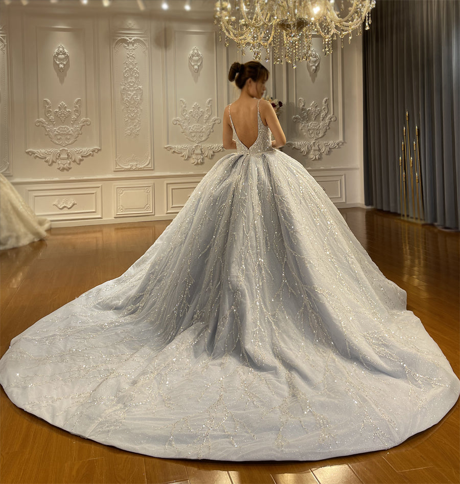 Luxurious blue straps Embellishments Wedding Dress Ball Gown