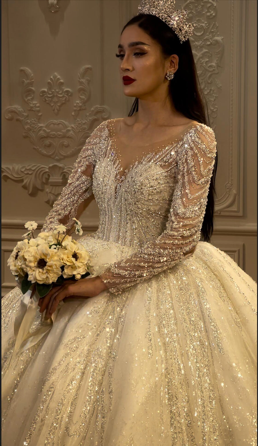 Long Sleeve Wedding Dress Beaded Bridal Dress