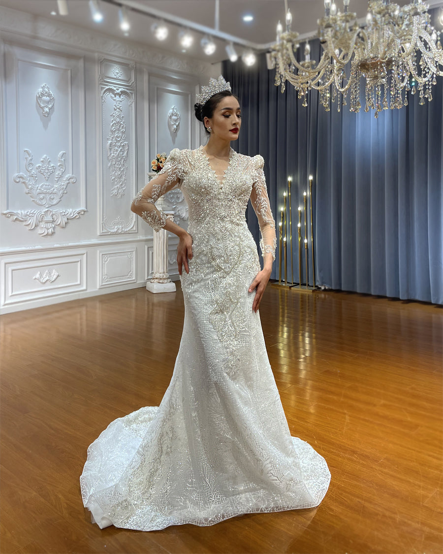 Bridal Mermaid Long Sleeve Lace High Quality Wedding Dress For Women