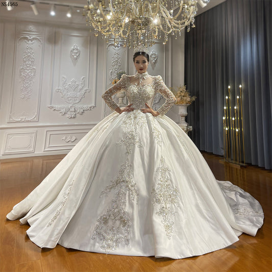 High Quality Lace long sleeves Bridal Wedding Ball Gown Dress