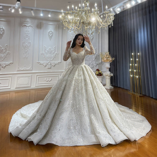 Luxury High Quality Lace long sleeves Bridal Wedding Ball Gown Dress