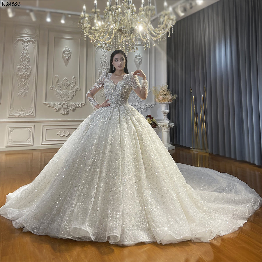 Luxury Bridal high quality Long Tail long sleeve lace Dream Wedding Dress