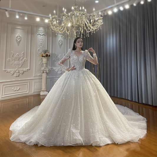 Luxury Bridal high quality Long Tail long sleeve lace Dream Wedding Dress