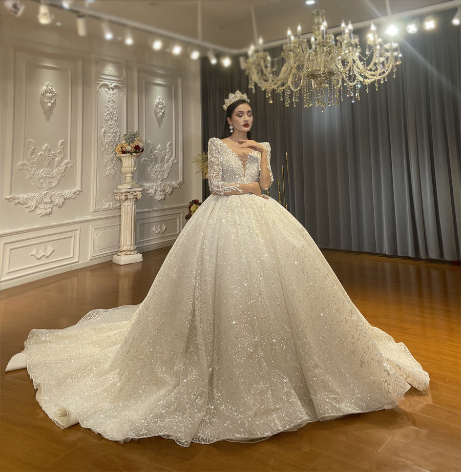 Luxury Bridal high quality Long Tail long sleeve lace Dream Wedding Dress