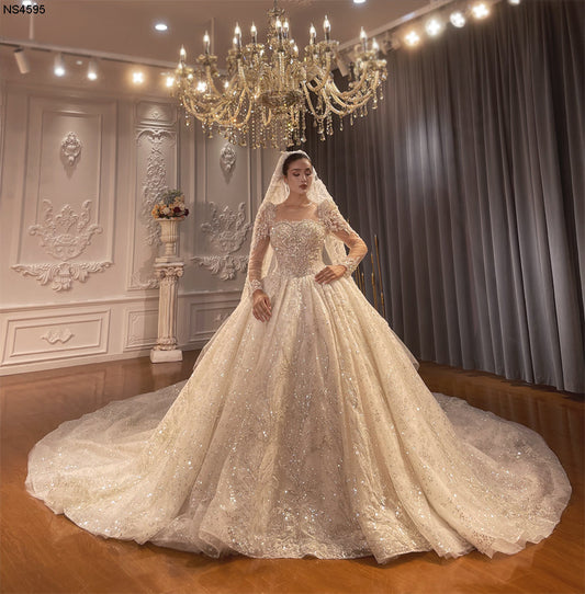 Luxury Bridal high quality Long Tail long sleeve lace Dream Wedding Dress