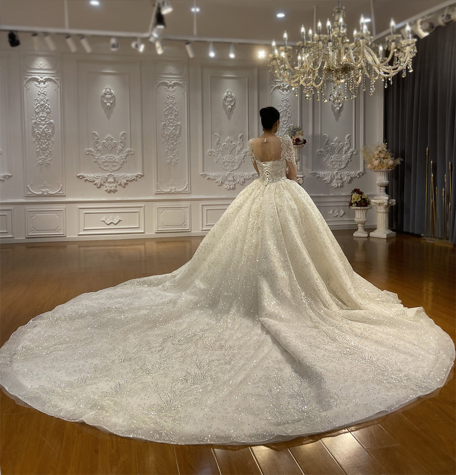 Luxury Bridal high quality Long Tail long sleeve lace Dream Wedding Dress