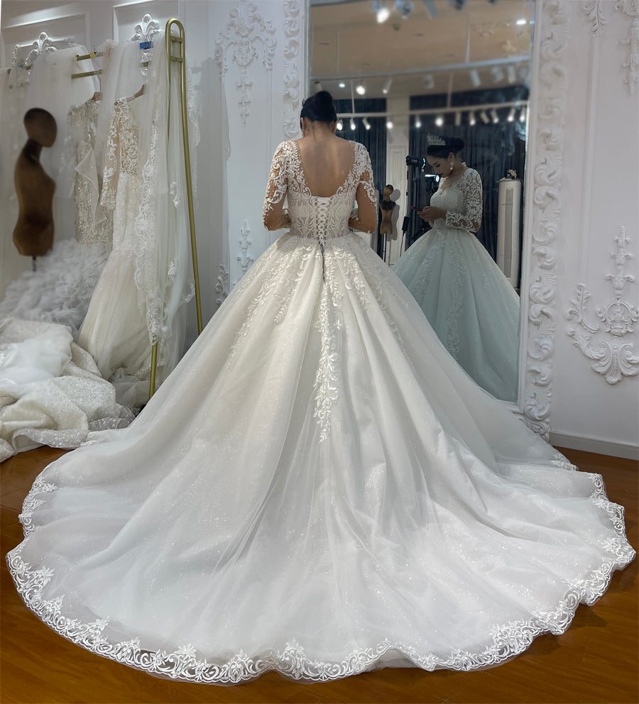 High Quality long sleeves Bridal Wedding Ball Gown Dresses