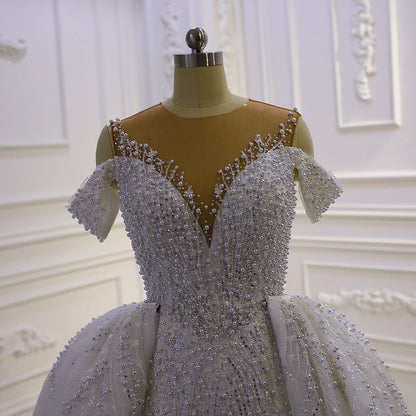 New Mermaid Wedding Dress Elegant Beaded Cross Lace  Wedding Dress With Detachable Train