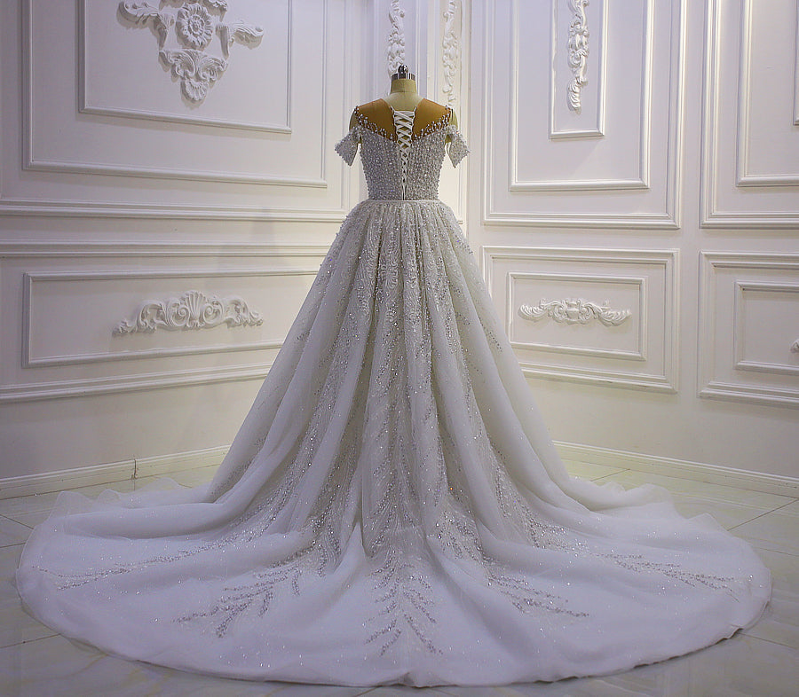 New Mermaid Wedding Dress Elegant Beaded Cross Lace Wedding Dress With Detachable Train