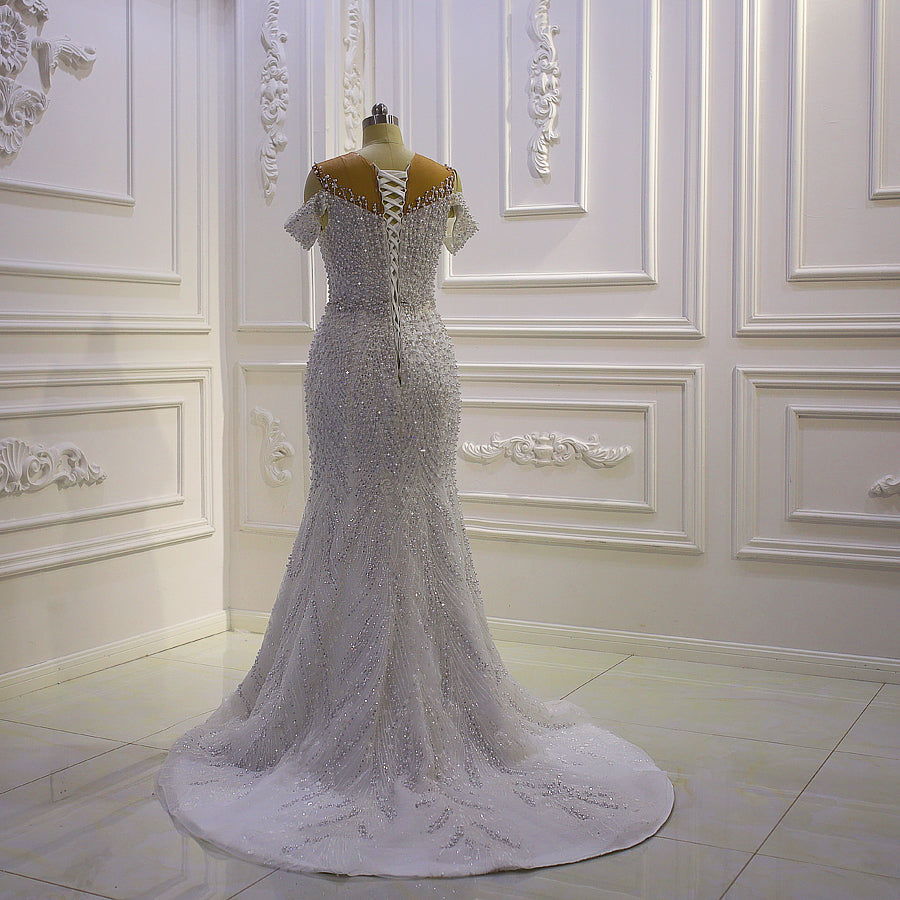 New Mermaid Wedding Dress Elegant Beaded Cross Lace Wedding Dress With Detachable Train