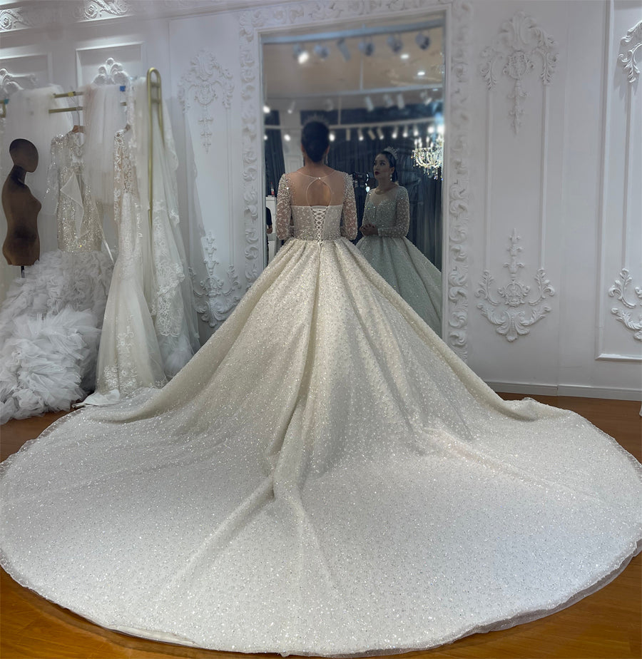 High Quality Lace long sleeves Bridal Wedding Ball Gown Dresses