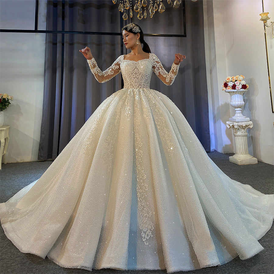 Bridal Luxury Lace beaded Long Sleeve Wedding Dress