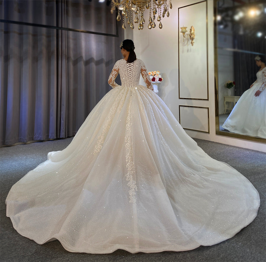 Bridal Luxury Lace beaded Long Sleeve Wedding Dress