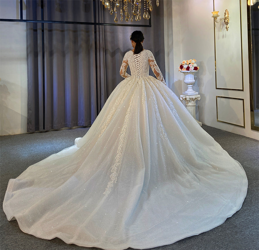 Bridal Luxury Lace beaded Long Sleeve Wedding Dress
