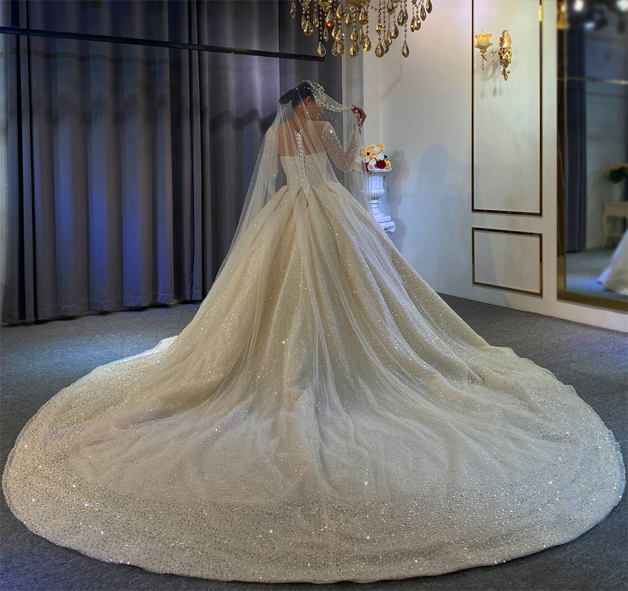 New Bridal Luxury Lace beaded Long Sleeve Wedding Dress
