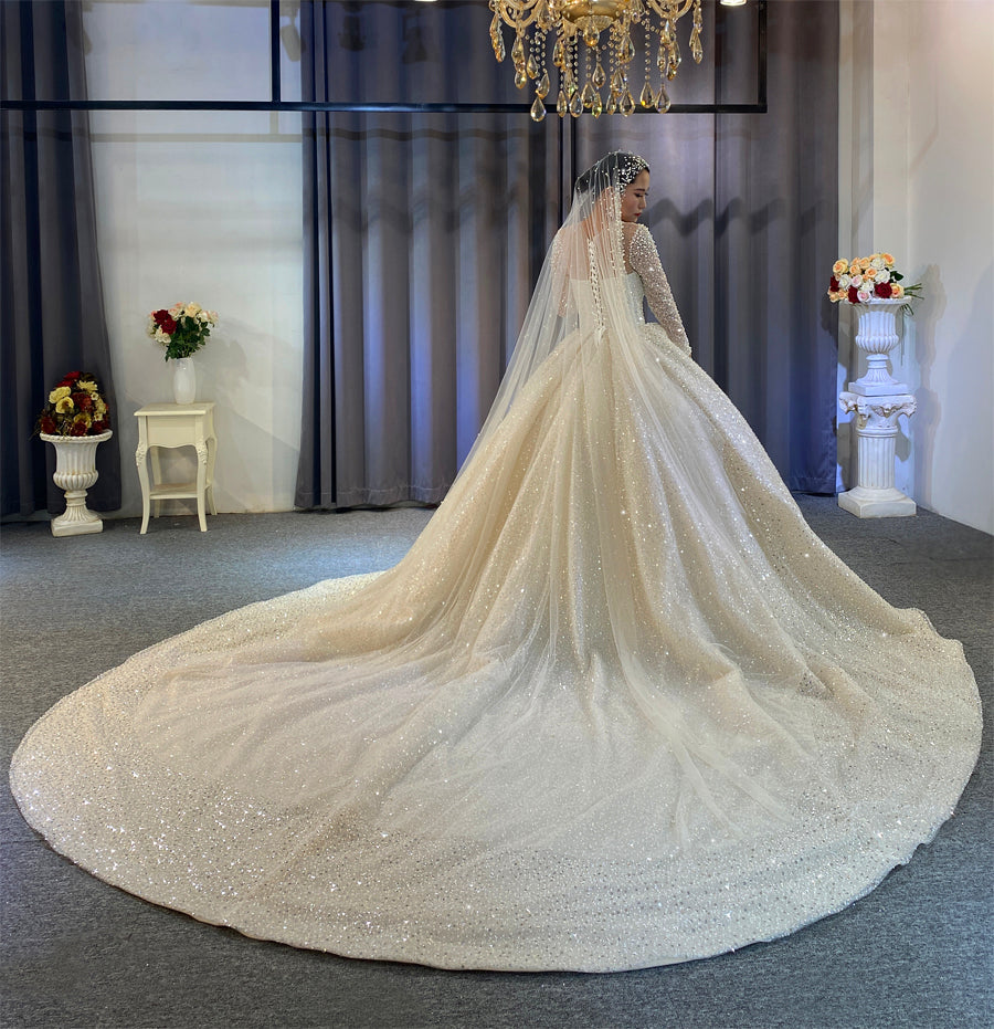 New Bridal Luxury Lace beaded Long Sleeve Wedding Dress
