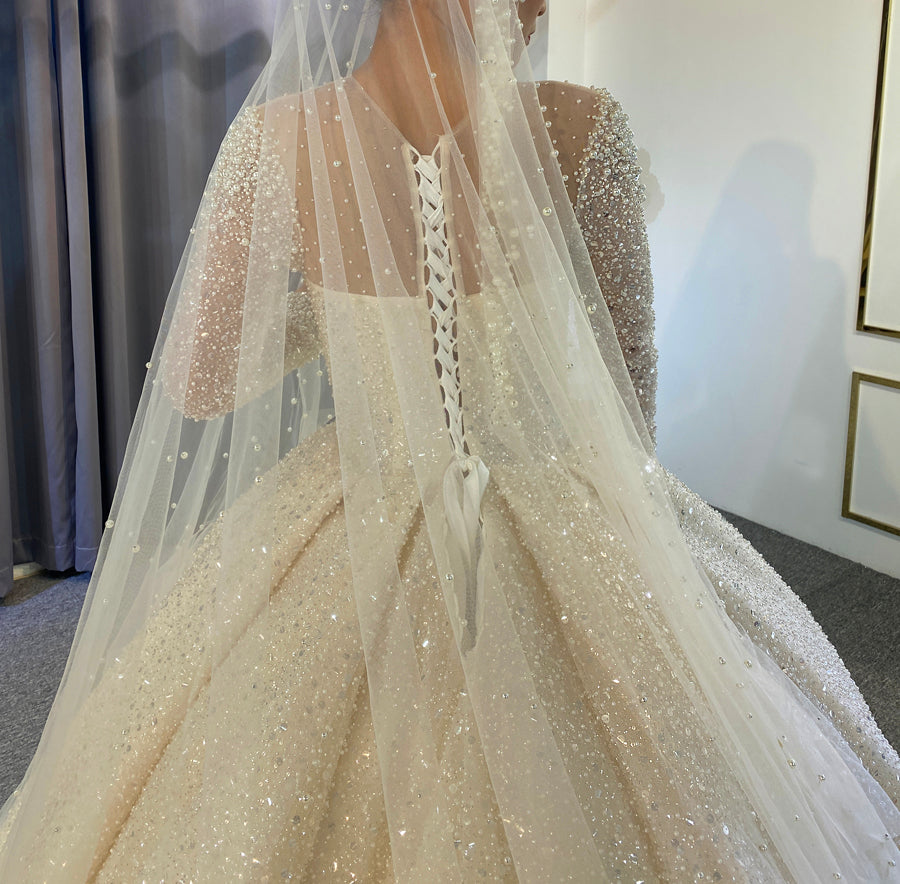 New Bridal Luxury Lace beaded Long Sleeve Wedding Dress