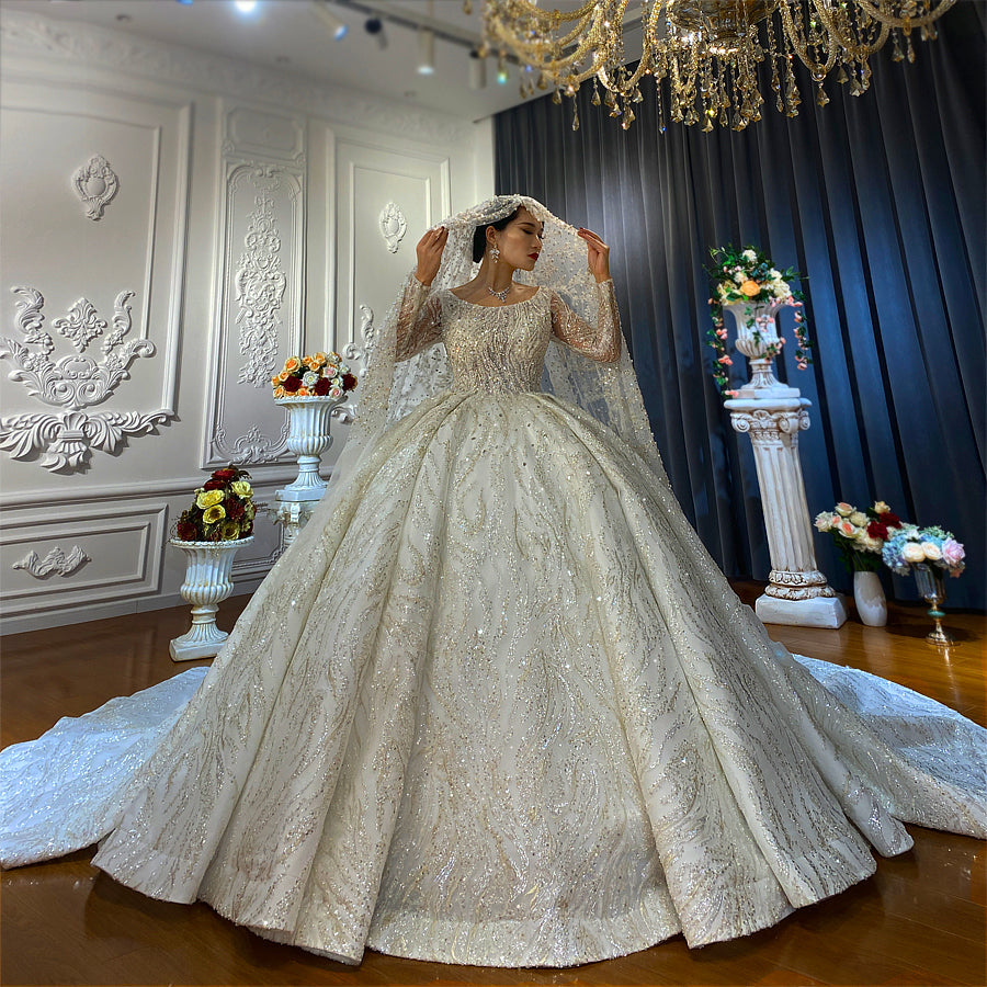 Luxury Lace Bridal Long Sleeve Wedding Dress
