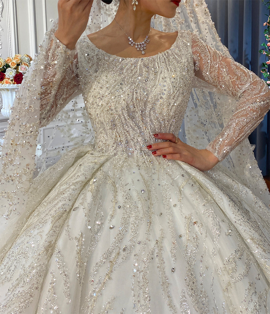 Luxury Lace Bridal Long Sleeve Wedding Dress
