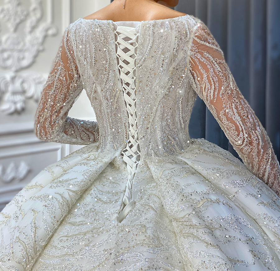 Luxury Lace Bridal Long Sleeve Wedding Dress