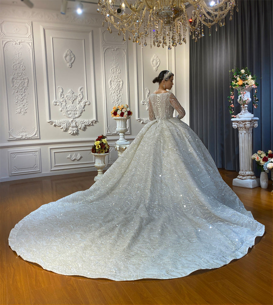 Luxury Lace Bridal Long Sleeve Wedding Dress