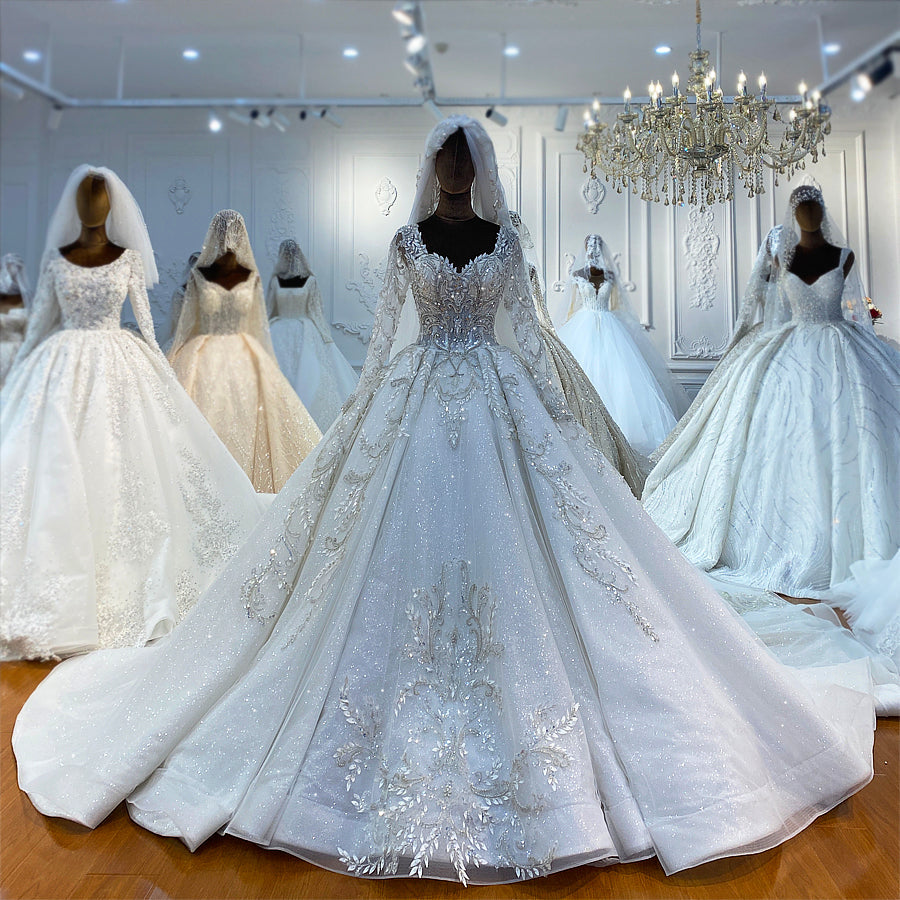 Bridal Luxury Lace beaded Long Sleeve dream Wedding Dress