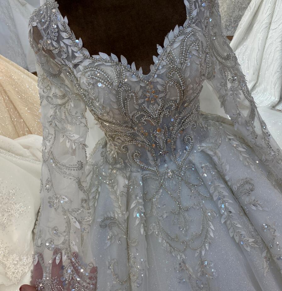 Bridal Luxury Lace beaded Long Sleeve dream Wedding Dress