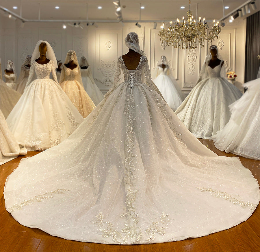 Bridal Luxury Lace beaded Long Sleeve dream Wedding Dress