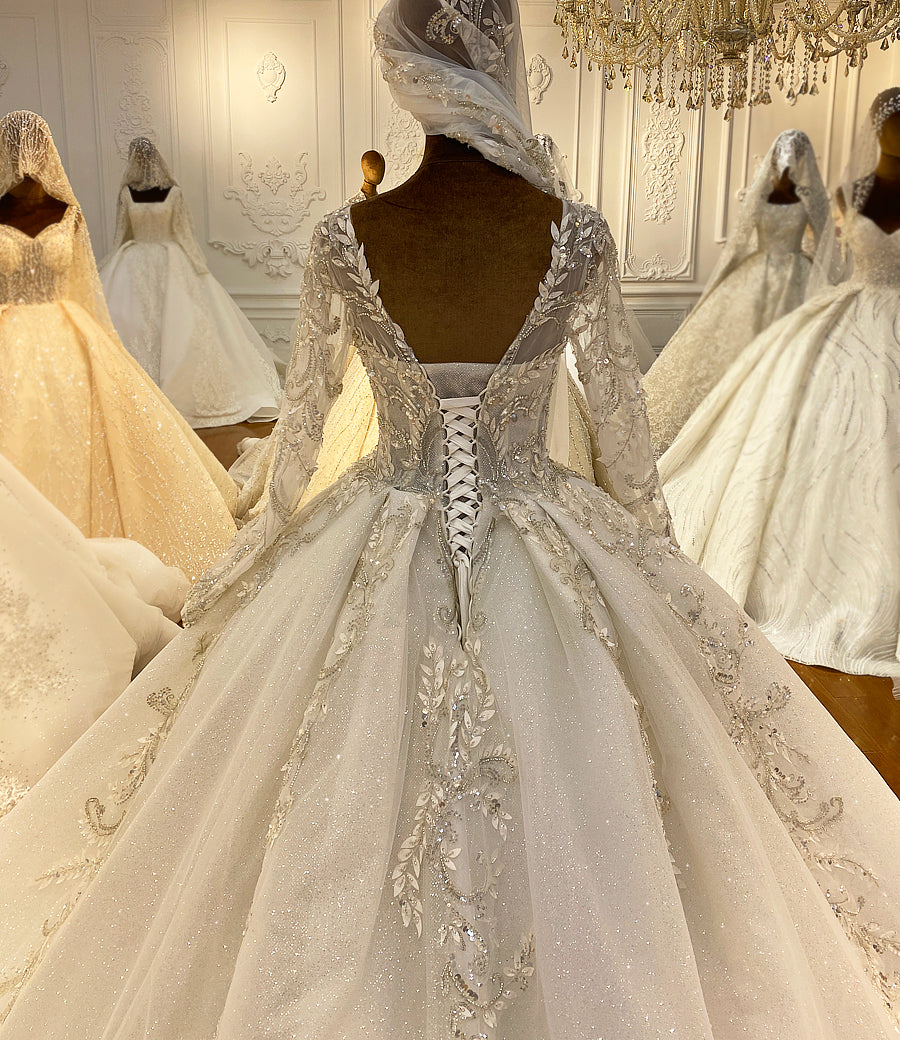 Bridal Luxury Lace beaded Long Sleeve dream Wedding Dress