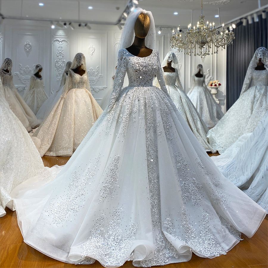 New Bridal Luxury Lace beaded Long Sleeve dream Wedding Dress