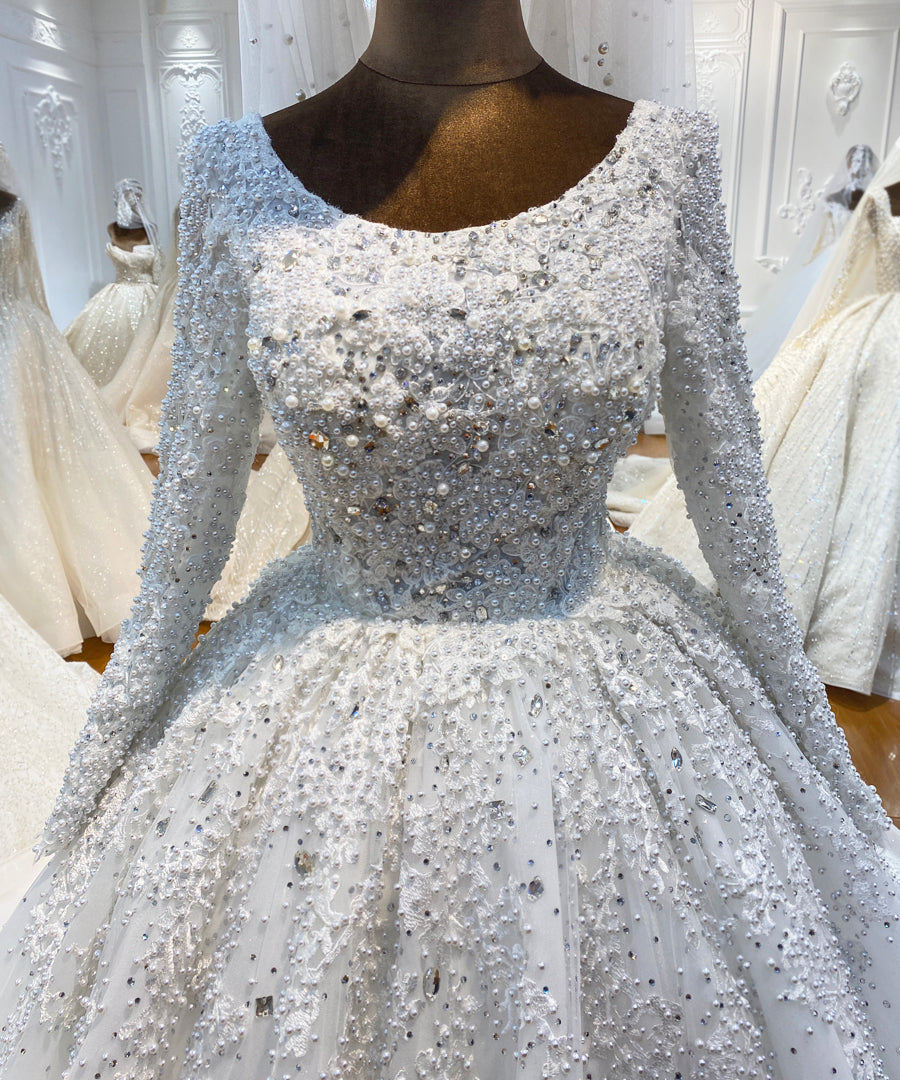 New Bridal Luxury Lace beaded Long Sleeve dream Wedding Dress