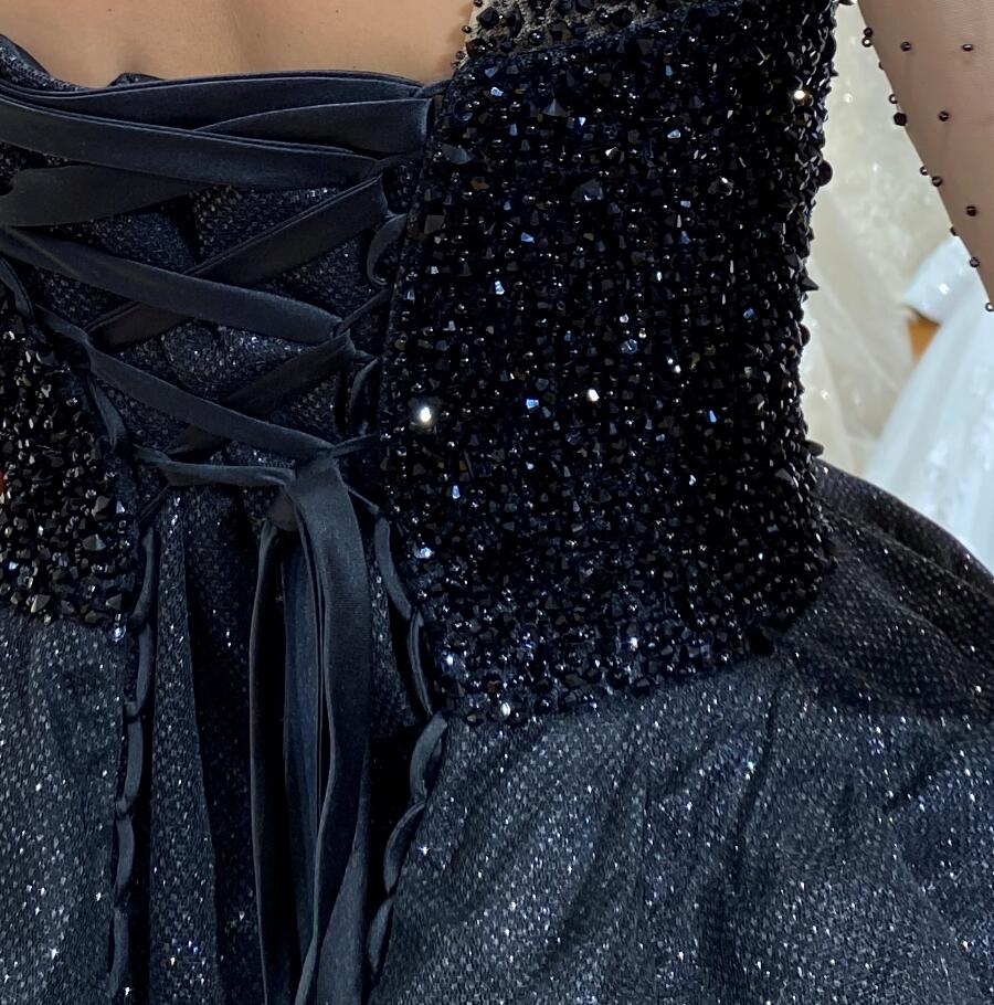 Black Bridal Luxury Lace beaded Long Sleeve dream Wedding Dress